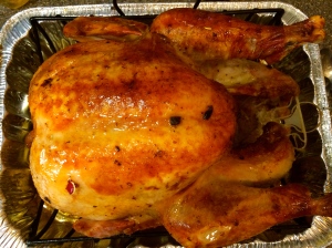 This is my turkey after about two hours in the oven. I basted it with juices about every 45-60 minutes. I think it really helps keep the meat moist.